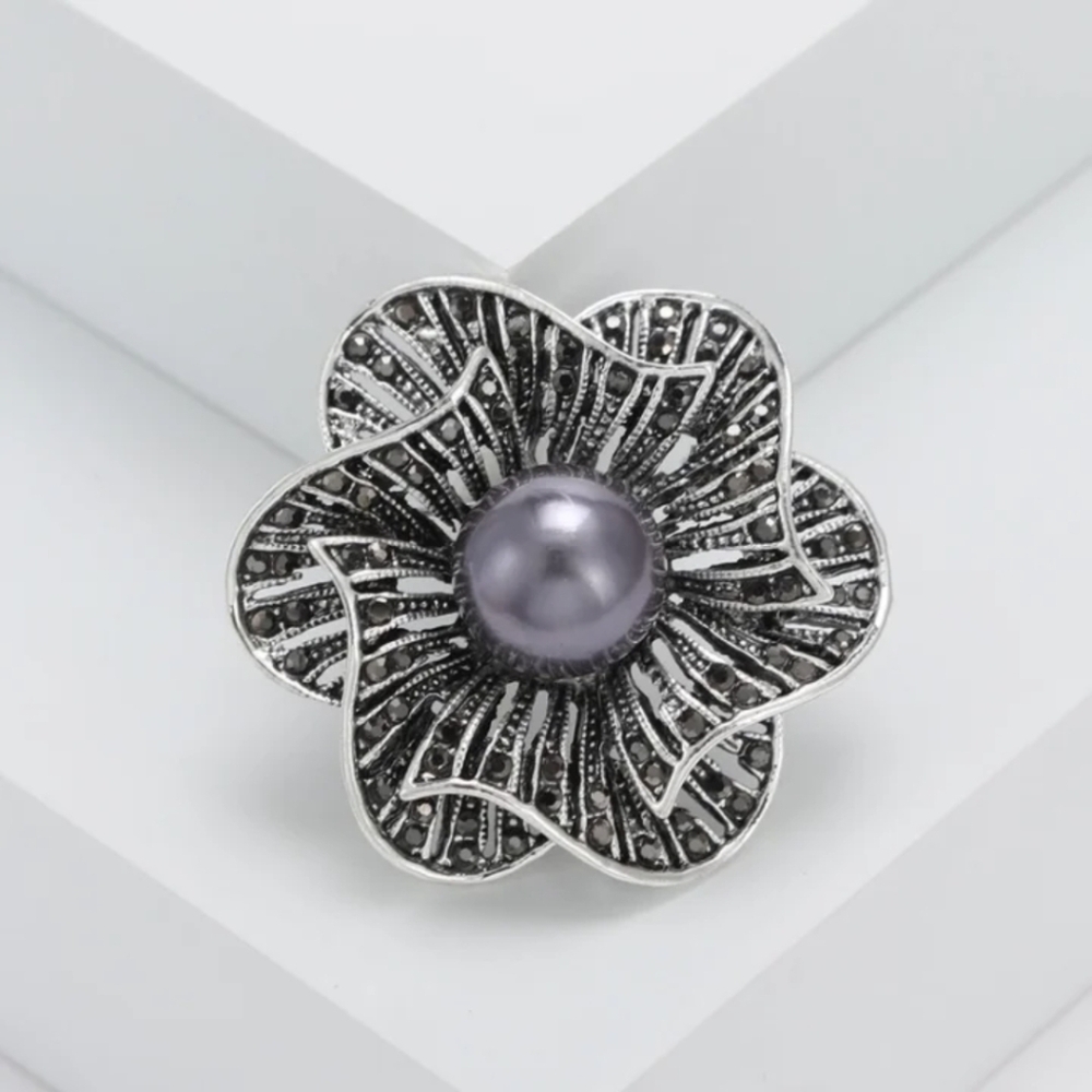 Fashion Jewelry Silver & Purple Floral Brooch